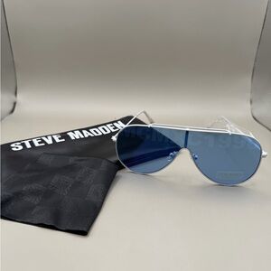 Steve Madden Maxwell Shield Blue Aviator Sunglasses NEW